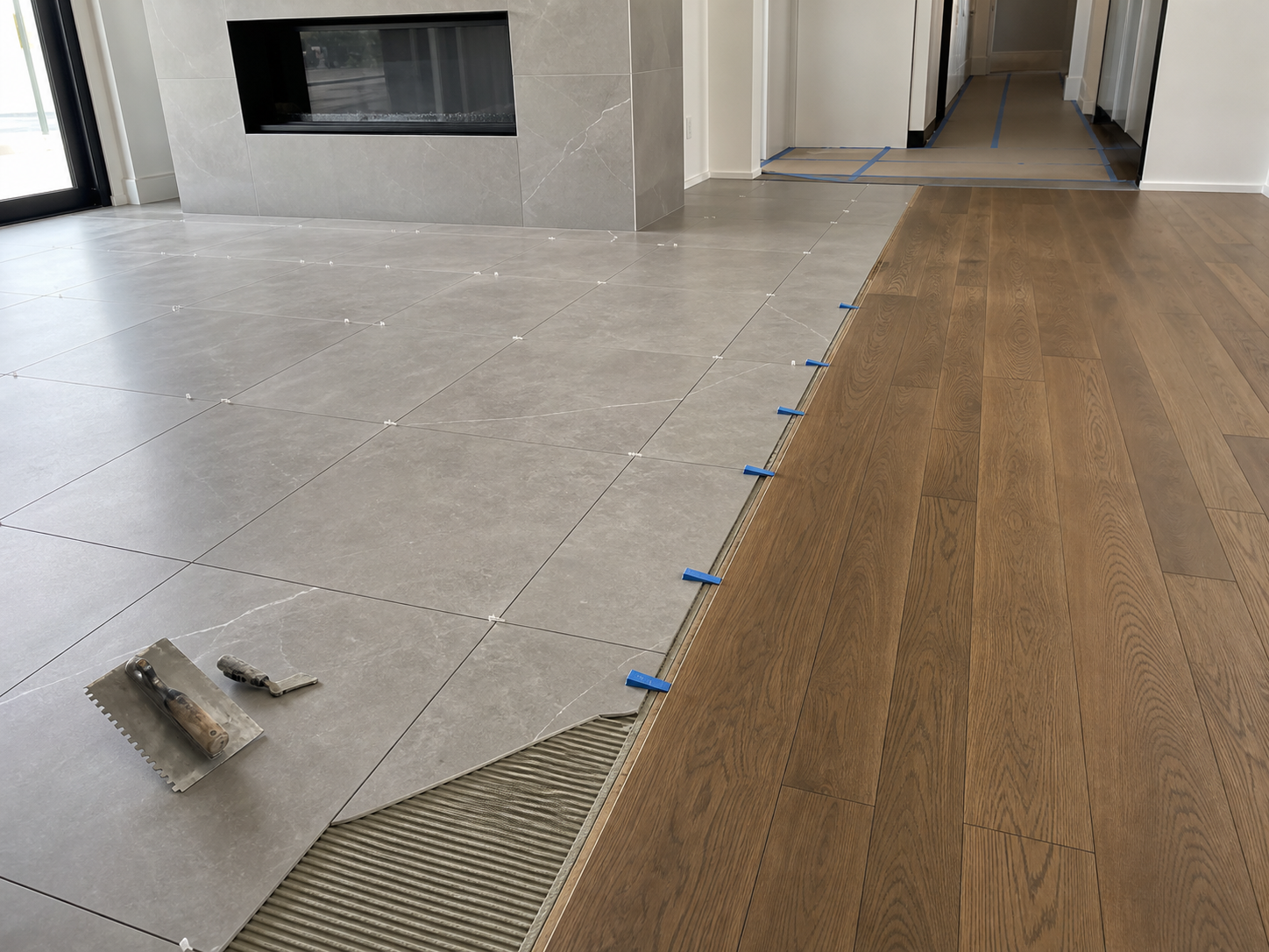Precision stone tile and wood flooring installation