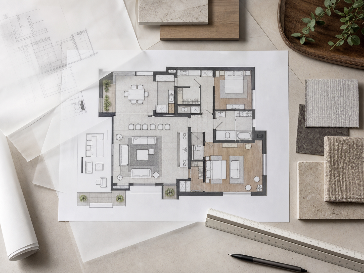 Detailed 2D interior layout plan