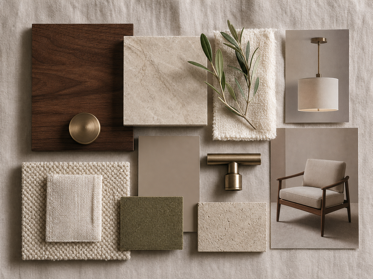 Curated interior mood board with coordinated materials and colours